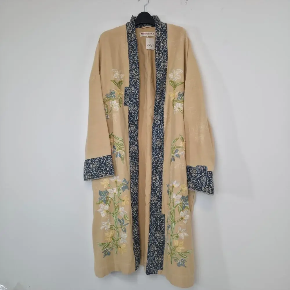 Free People Henlow Embroidered Relaxed Oversized Duster Jacket Sz XS/Small